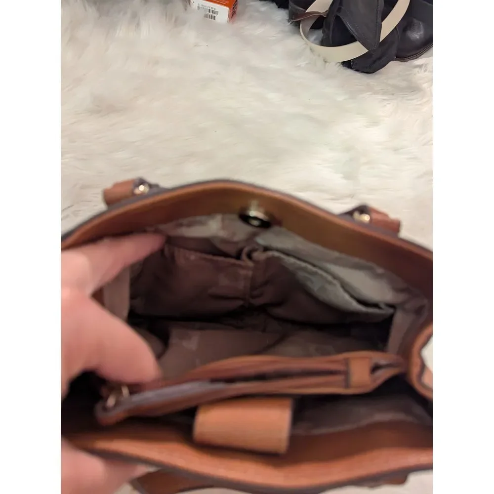 Elegant‎ Anne Klein Two-Tone Woven Handbag with Leather Trim and Gold Accents